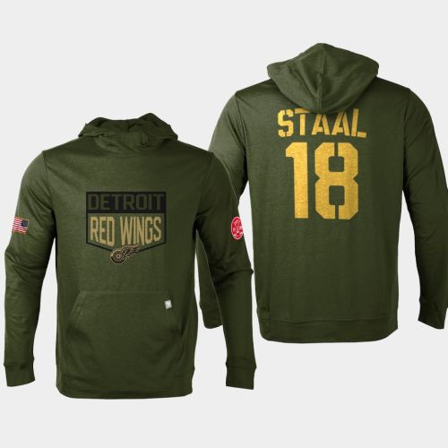 Detroit Red Wings 18 Marc Staal Military Olive Equipment Pullover Hoodie Olive