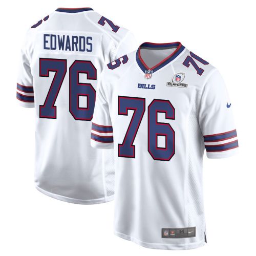 David Edwards 76 Buffalo Bills 2023 Playoffs Patch Game Men Jersey - White