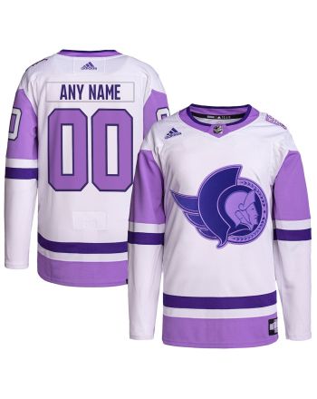 Ottawa Senators Hockey Fights Cancer Primegreen Custom Men Jersey - White/Purple