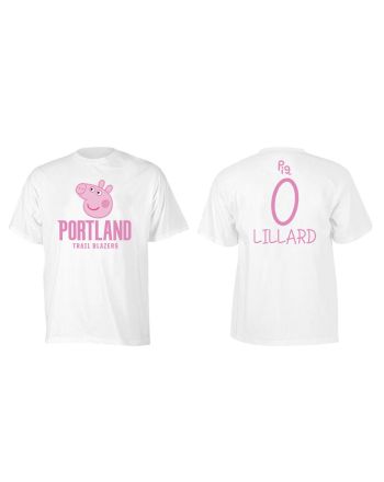 Damian Lillard 0 Portland Trail Blazers Pig Print T-Shirt - White